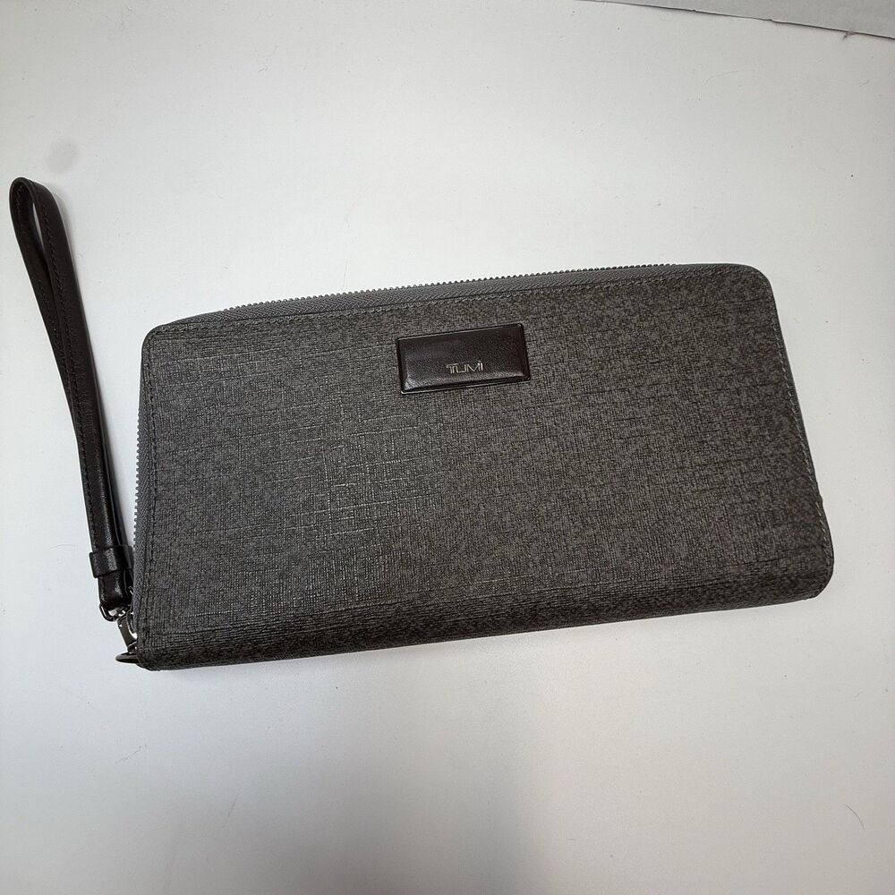 Tumi Belden Phone Passport Travel Wristlet Wallet In Earl Gray Coated Canvas New